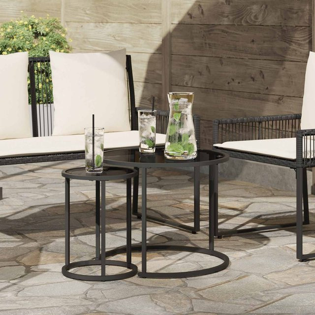 Yiwydaa Kaffeetisch-Set aus Stahl in Schwarz, 2 Stück, modern mit runden Platten, B/T/H: 55 x 55 x 45 cm - Bild 1