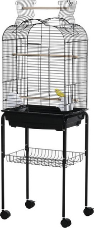 PawHut Vogelkäfig Voliere mit Rollen und aufklappbarem Dach, 3 Sitzstangen und unterem Regal, Schwarz, H x B x T: 130 x 36 x 36 cm, Aosom