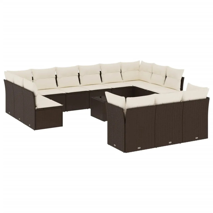 vidaXL 14-teilige Garten-Sofagarnitur in U-Form aus Polyrattan mit Kissen in Braun und Cremeweiß - Bild 2