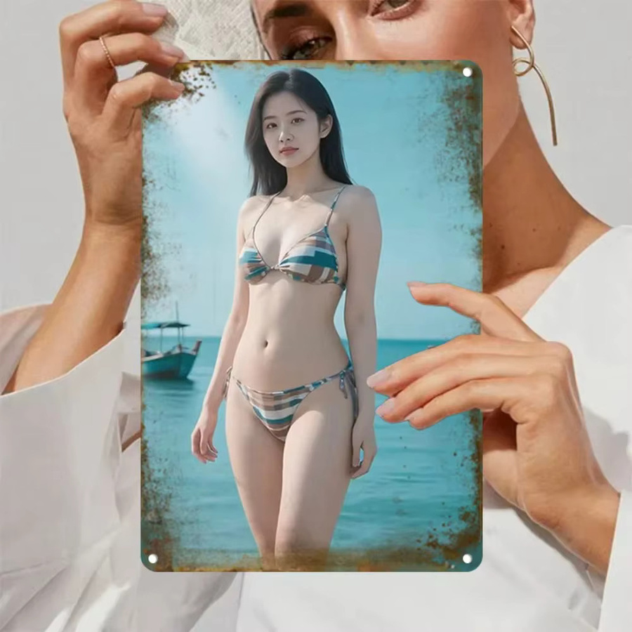 CIFBUY Retro Bikini Metall-Wandkunst mit Streifen-Design in Mehrfarbig für Innen- und Außenbereich - Bild 2