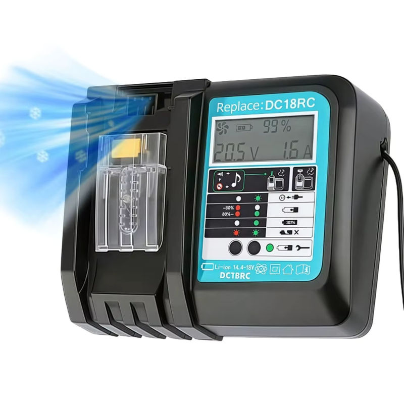 Makita DC18RC Schnellladegerät mit Lüfter für Li-Ionen-Akkus 3A für 14,4V und 18V Akkus wie BL1860B, BL1850B, BL1840, BL1830, BL1820, BL1415 und BL1440 - Bild 7