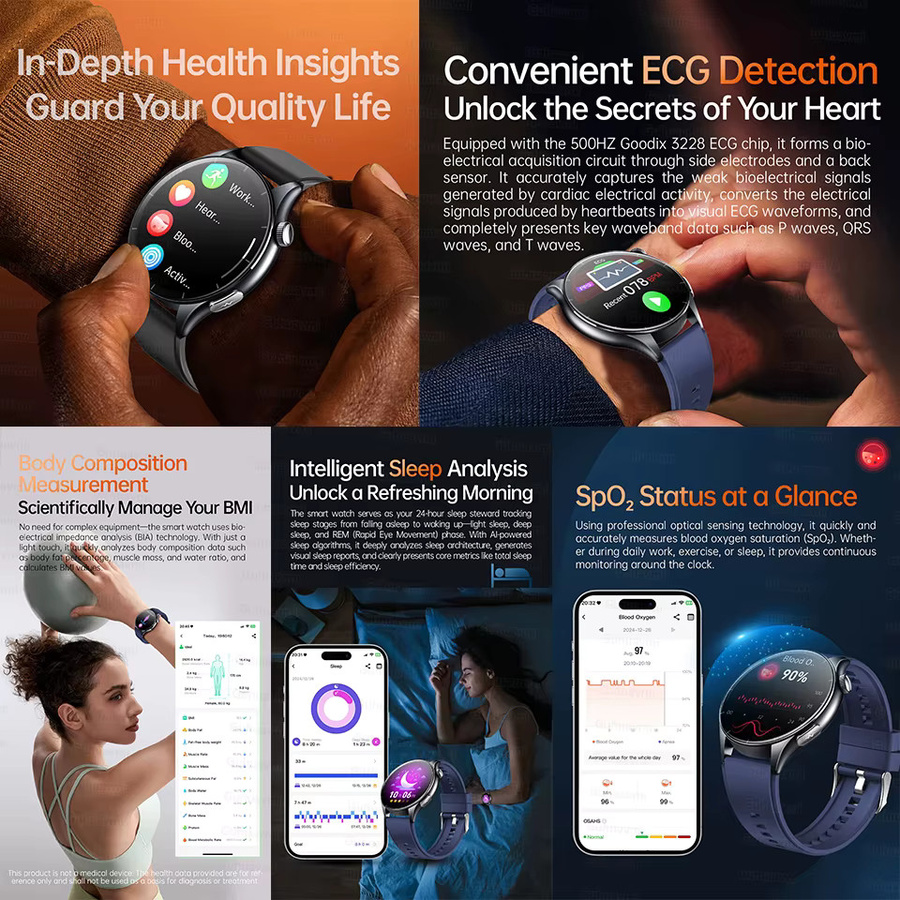GUHUAVMI Smartwatch mit 1,56 Zoll AMOLED-Display, NFC, EKG, PPG, Blutsauerstoff- und Körperanalyse, Schwarz, kompatibel mit Android und iOS - Bild 4