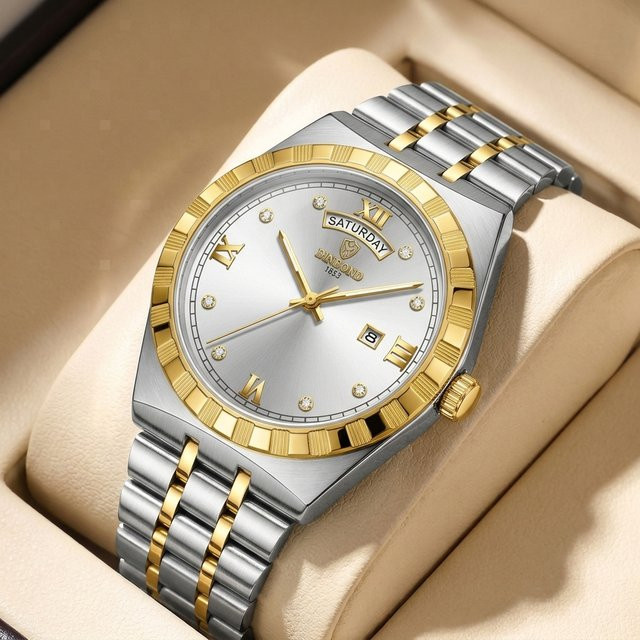 BINBOND Armbanduhr Edelstahl, Bicolor, Gold, Quarz, Herren - Bild 1