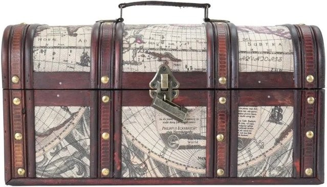 HMF Schatztruhe Kuba aus Holz in Braun mit Schloss im Vintage-Stil, B/T/H: 38 x 20 x 19 cm - Bild 1