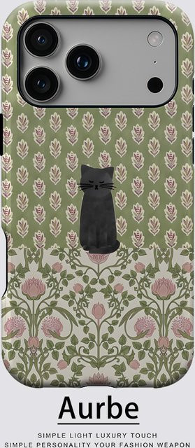 Magnetische Handyhülle von Potdemiel mit Schwarzer Katze auf Blumentapete für iPhone 17 16 15 14 13 Pro Max Plus, Schwarz und Mehrfarbig, Robuste Einzel- und Doppelschicht-Hülle - Bild 1