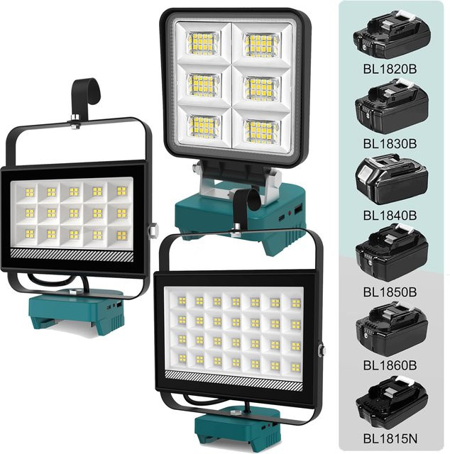 T-SUNRISE Tragbare LED-Arbeitsleuchte mit Haken und verstellbarem Standfuß, wiederaufladbare LED-Flutlichtlampe in Schwarz, 100W - Bild 1