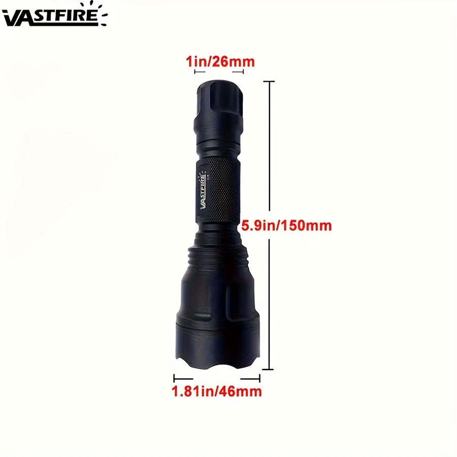 VASTFIRE Taktische LED Taschenlampe Schwarz mit 2500 Lumen, Wasserdicht, inklusive 18650 Akku und USB Ladegerät - Bild 2