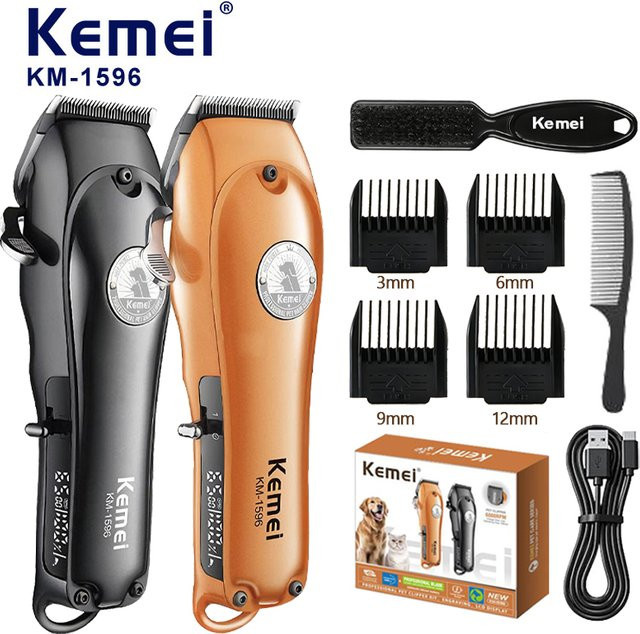 Kemei KM-1596 Professioneller Haustierrasierer in Orange mit USB-Aufladung und verstellbarer Schneide für Hundehaare - Bild 1