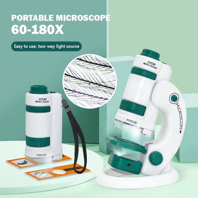 Kmoist Mini-Taschenmikroskop-Set, tragbares Labormikroskop, mit LED-Licht - Bild 4