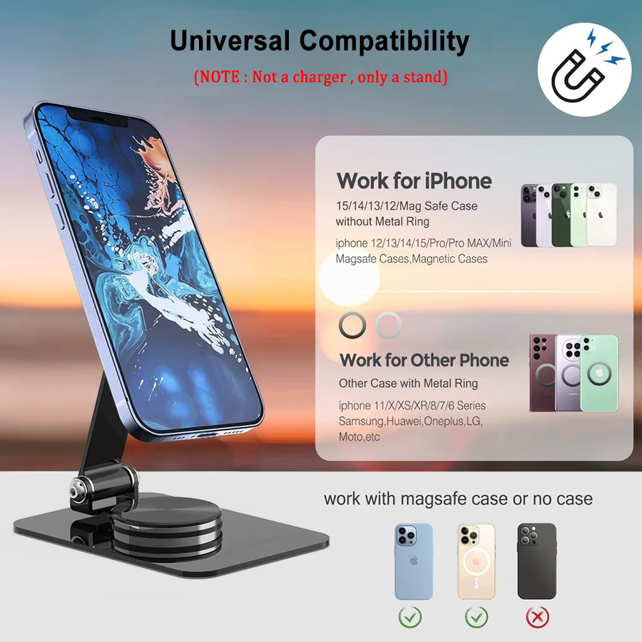 Magnetischer Telefonständer von ragee für Desktop, faltbarer Handyständer mit 360 Grad Rotation, Schwarz - Bild 6