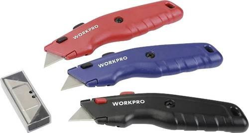 WorkPro WP200005WE Universalmesserset, 3-teilig mit 3 zusätzlichen 18mm Snap-Off Klingen, Rot - Bild 1