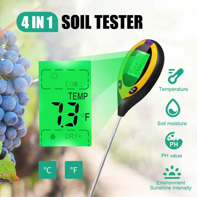 4-in-1 Boden-PH-Detektor zur Analyse von pH-Wert, Lichttemperatur und Luftfeuchtigkeit für Gemüse, Obst und Blumen im Innen- und Außenbereich - Bild 1