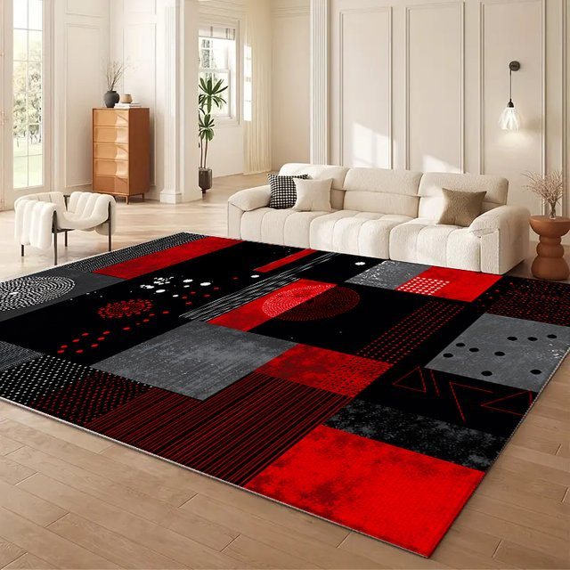 VIKAMA Luxus Kunstteppich Schwarz-Rot in abstrakter Optik, rutschfeste Bodenmatte für Wohnzimmer und Schlafzimmer, B/T: 60 x 40 cm - Bild 1