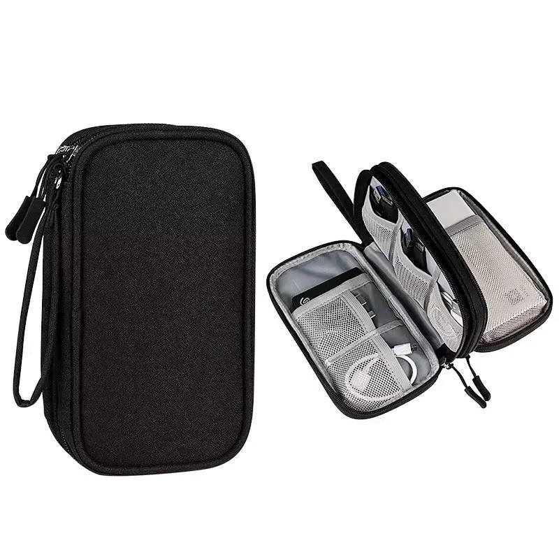 FTBTOC Elektronik-Organizer-Tasche in Schwarz mit Doppelreißverschluss für USB-Kabel, Festplatten und Computerzubehör - Bild 5