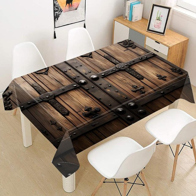 JMG Household Supplies Tischdecke aus Polyester mit Holzmaserung und Vintage-Stahl-Design in Braun, B: 145 cm, T: 200 cm - Bild 1