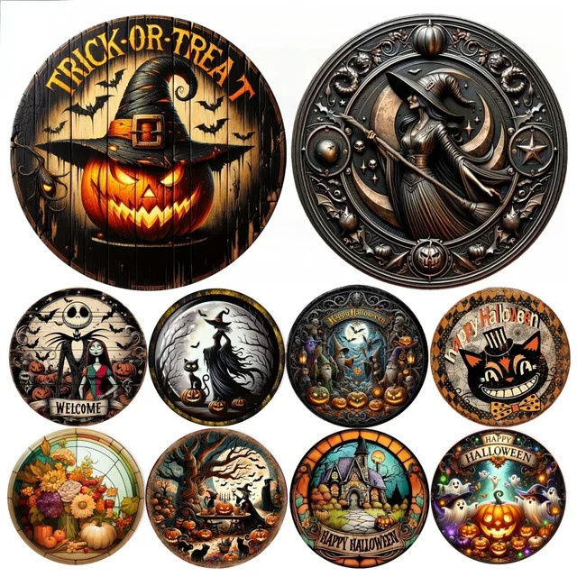 Rundes Halloween Wandschild aus Metall von Potdemiel mit abstraktem Design, Durchmesser: 20 cm - Bild 1