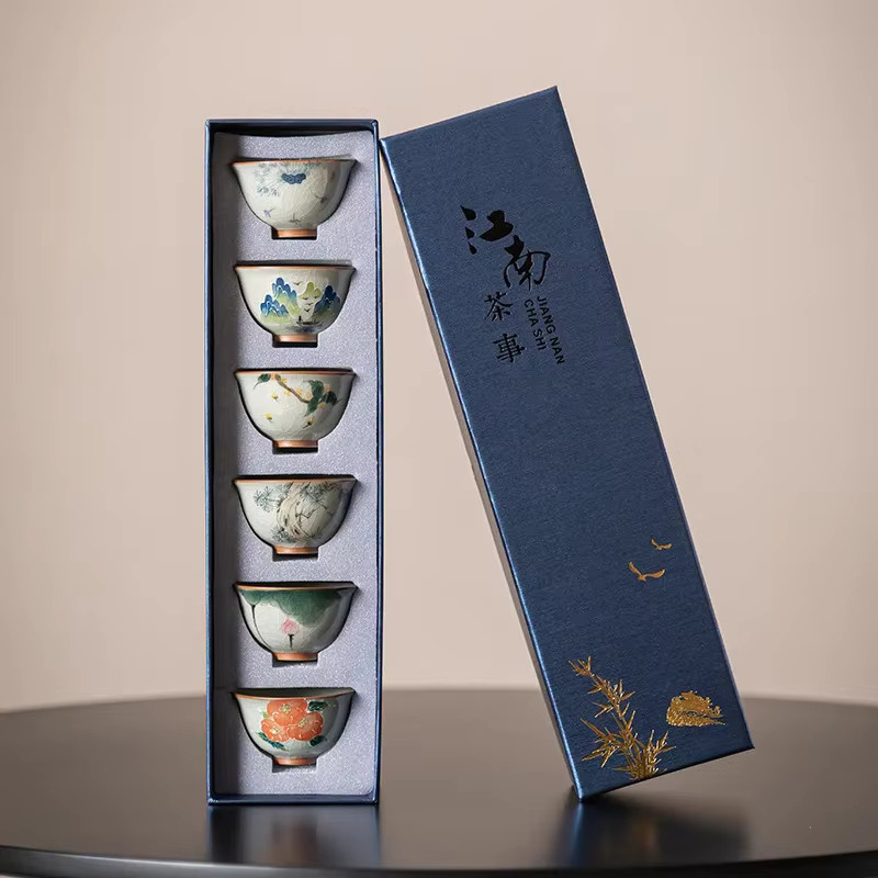 Geyao Keramik Tee-Set mit 6 handbemalten Kung Fu Teetassen in Floral-Design, Mehrfarbig - Bild 5