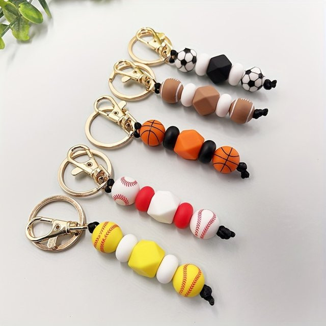 LOFCA Schlüsselanhänger, Basketball Fußball, Silikon und Holzperlen, Bunt, Unisex - Bild 1