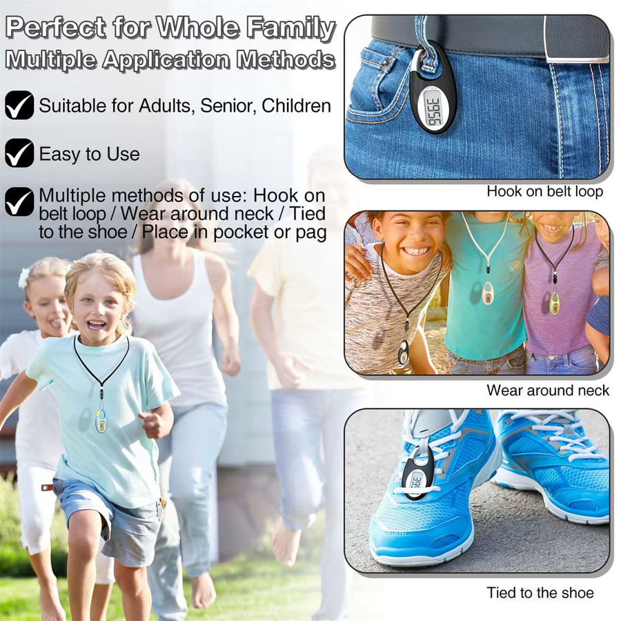 FITCENT Mini Digitaler Schrittzähler mit 3D-Sensor und Lanyard in Schwarz für Outdoor-Sportarten, Laufen und Walking für Männer, Frauen und Kinder - Bild 2