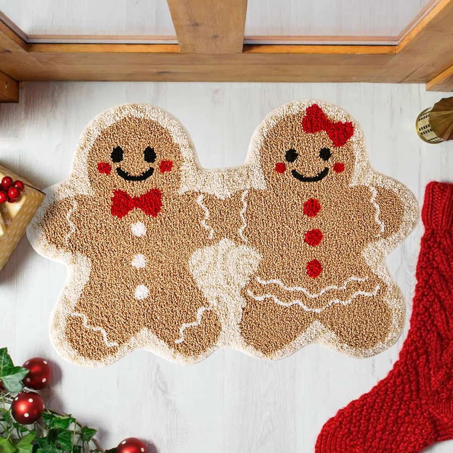 VIKAMA Weihnachtliche Lebkuchenmann Paar Teppich, weiche und rutschfeste Fußmatte für Schlafzimmer und Badezimmer, Multicolor - Bild 2