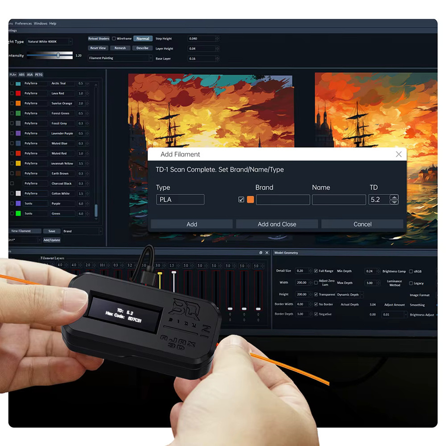 BIGTREETECH TD1s Filament-Scanner mit OLED-Display für Echtzeit-TD-Werte und Hex-Farbcode zur Verwendung mit Hue Forge FDM 3D-Druckern in Schwarz - Bild 3