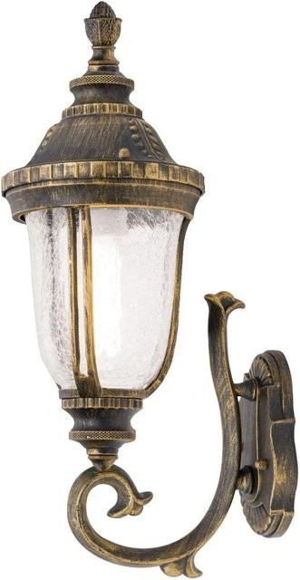 Orion Leuchten Außen Wandleuchte August in Antik Bronze mit transparentem Krinkelglas und E27 Fassung für Aufwärtsstrahler - Bild 1
