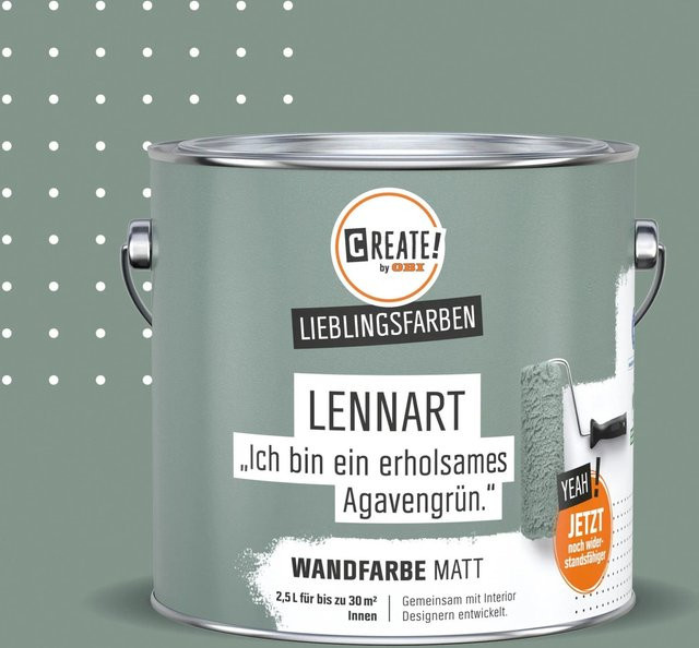 CREATE! by OBI Wandfarbe Lieblingsfarbe Lennart Agavengrün Matt, 2,5 l - Bild 1