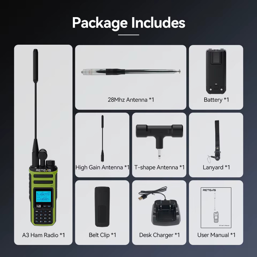 Retevis A3 Ham Quad-Band Walkie-Talkie mit UHF/VHF Senden und HF Empfang, unterstützt AM/SSB/FM/CW, 2500mAh Akku und 999 Kanäle - Bild 3