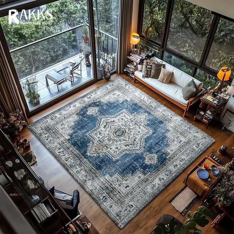 RAKKS Marokkanischer Mandala-Teppich aus blauem Samt, rutschfest und pflegeleicht - Bild 3