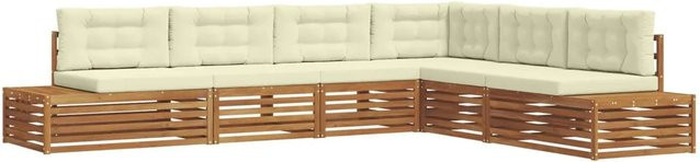 vidaXL Outdoor-Sofagarnitur aus Akazienholz in U-Form, 6-teiliges Set in Natur und Creme mit wetterfesten Kissen - Bild 1