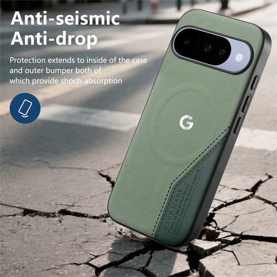 Business Gewebtes Leder MagSafe Wireless Charging Case für Google Pixel 10 Pro XL, 9 Pro, 10A und 9A – Stoßfeste Hülle in Grau und Grün - Bild 2