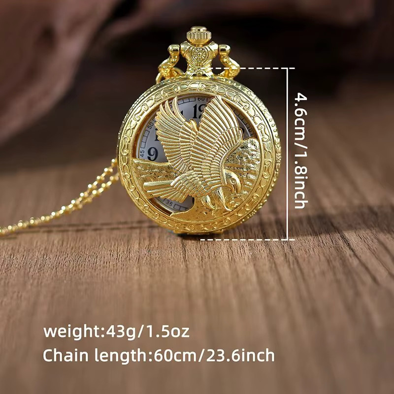 DEYROS Taschenuhr Halskette, Adler, Quarz, Gold, Unisex - Bild 2