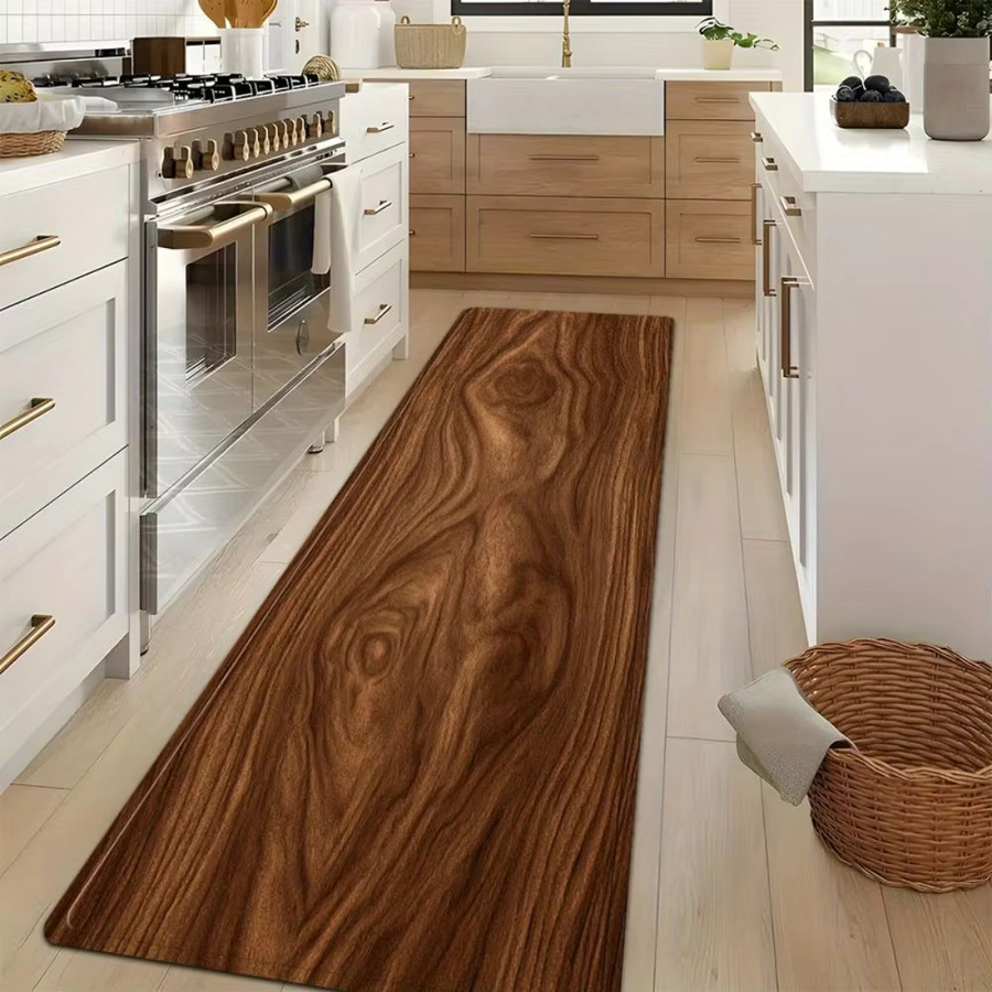 VIKAMA Retro-Teppich mit Holzmaserung und Streifen in Braun, rutschfest und pflegeleicht, ideal für Küche und Flur - Bild 3