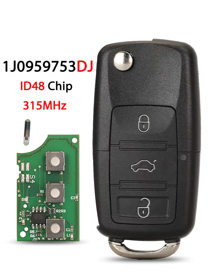 Jingyuqin Auto-Klappschlüssel für Volkswagen Golf Passat Bora Sharan und Seat Leon Toledo ab 1998, 3-Tasten Fernbedienung ID48 315MHz, Schwarz - Bild 6