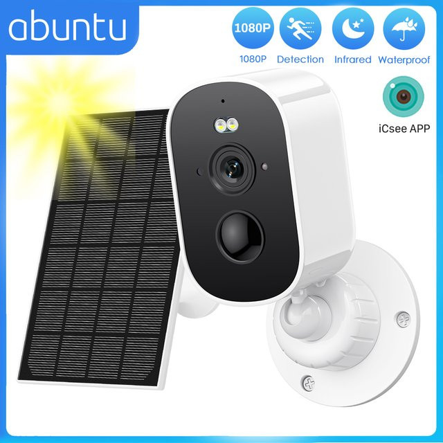 Abuntu Solar Outdoor WiFi Kamera, 1080P Wireless Bullet Überwachungskamera mit PIR Bewegungsalarm, Zwei-Wege-Audio und Cloud Storage, Weiß - Bild 1
