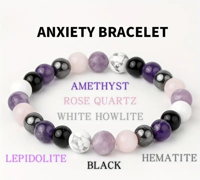 Armband, Amethyst, schwarzer Turmalin, klarer Quarz, Hämatit, Lepidolit, Rosenquarz, weißer 8 mm runder Kristall, Unisex - Bild 1