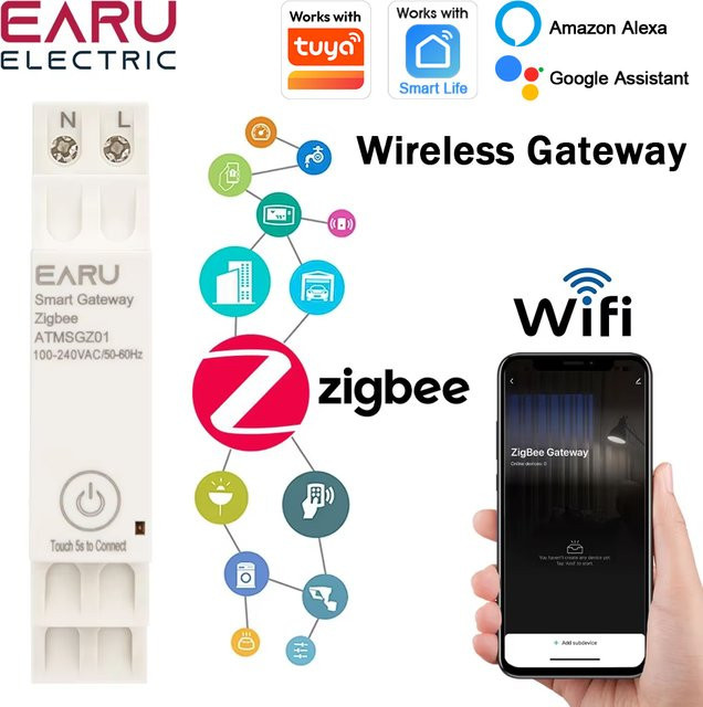 EARU Tuya Smart WiFi ZigBee 3.0 Gateway-Hub in Weiß zur Fernsteuerung und Automatisierung deiner Smart-Home-Geräte mit DIN-Schienenmontage - Bild 1