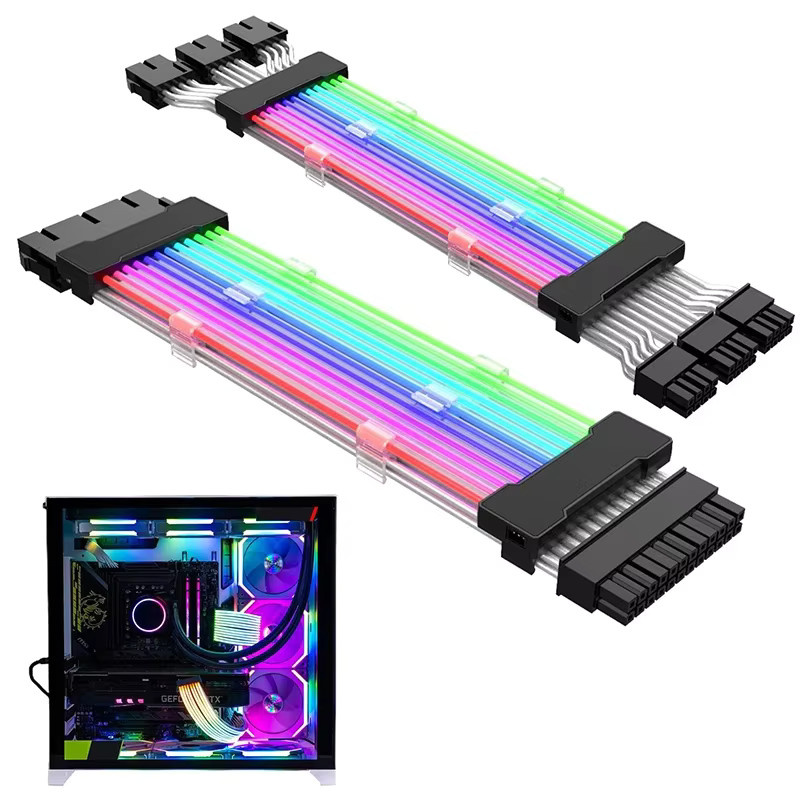 ARGB PSU Netzteil Verlängerungskabel RGB Flow für ATX 24Pin Motherboard und PCIE GPU 8-Pin 6+2Pin in Weiß und Multicolour - Bild 6