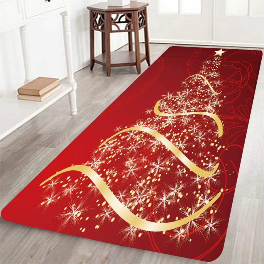 VIKAMA Weihnachtsläufer-Teppich mit Weihnachtsmann, Schneemännern und Rentieren, roter Flanell-Teppich für die Weihnachtsdekoration im Innenbereich, B/T: 180 x 60 cm - Bild 1