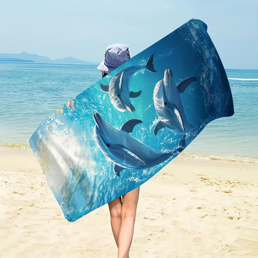 Ka Chen Muxi Delfin Strandtuch in Blau und Weiß, B: 76 cm, H: 152 cm - Bild 2