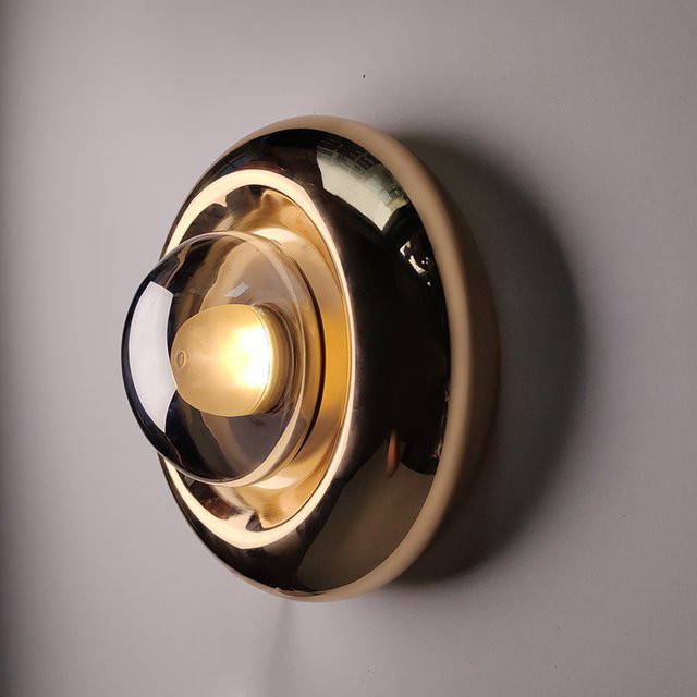 JIANKEXING Glas Lava Wandleuchte LED in Gold/Messing mit transparentem Rundglas für Schlafzimmer, Wohnzimmer und Korridor, Warmweiß - Bild 1