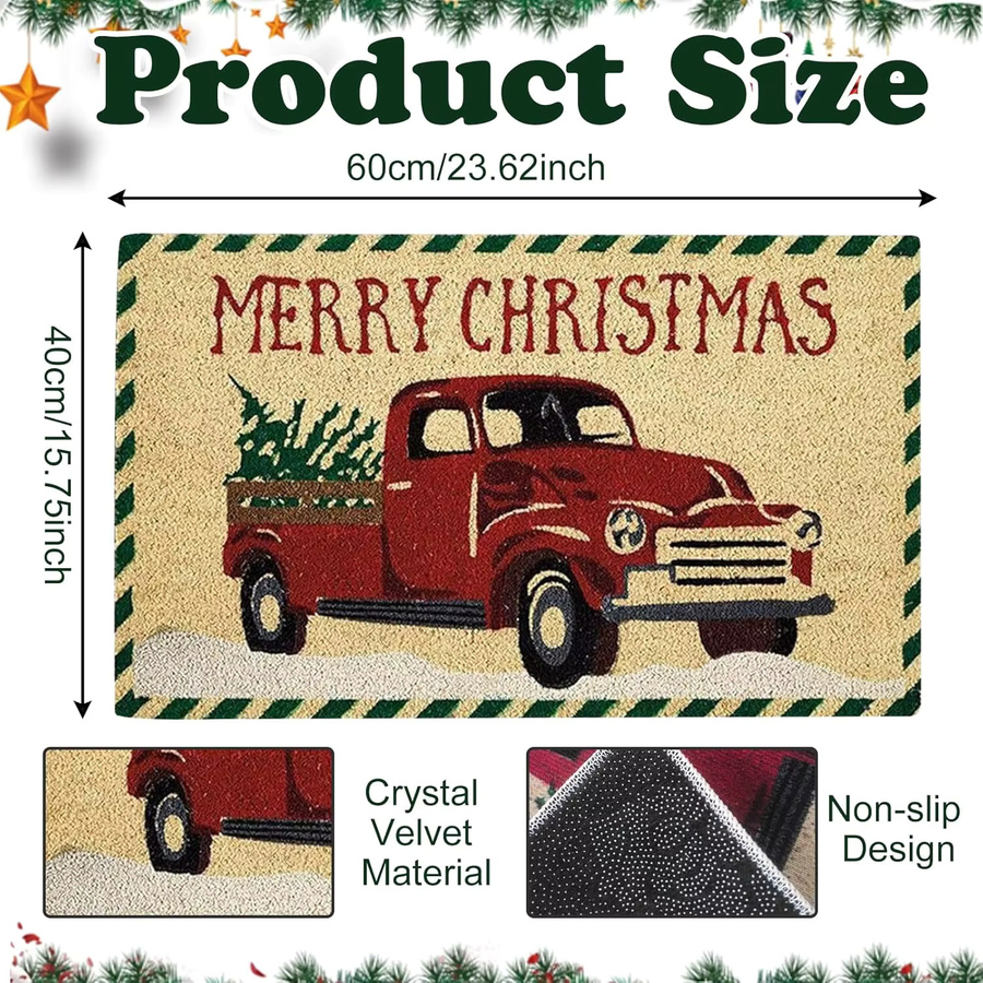 VIKAMA Weihnachts-Bodenmatte mit LKW-Motiv, rutschfest und waschbar, rechteckig, B/T: 60 x 40 cm, Mehrfarbig - Bild 2