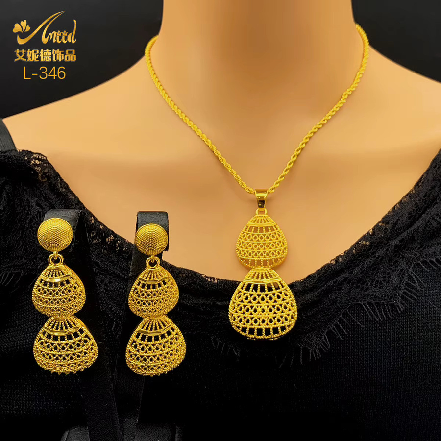 XUHUANG Schmuckset Halskette, Ohrringe, 24K vergoldet, Damen - Bild 2