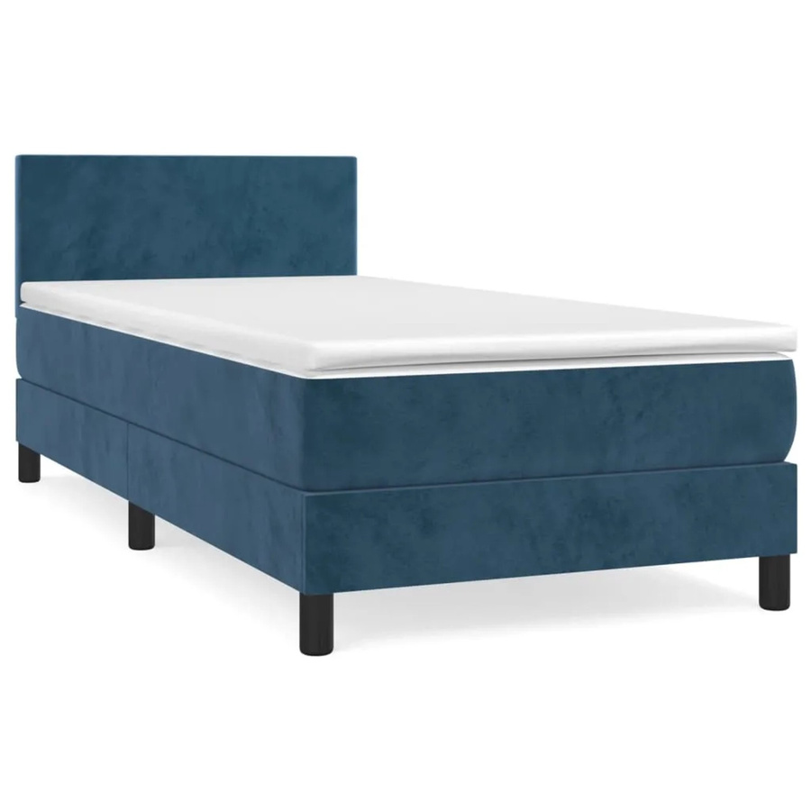 vidaXL Boxspringbett mit Matratze in Dunkelblau, Hybridbett mit Taschenfederkern aus Samt, B/T: 100 x 200 cm - Bild 2