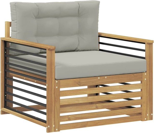 vidaXL Outdoor-Sofa aus Akazienholz mit Polsterkissen in Weiß und Grau - Bild 1
