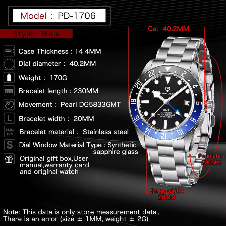 PAGANI DESIGN Armbanduhr GMT, Automatik, Edelstahl, Saphirglas, Herren - Bild 6