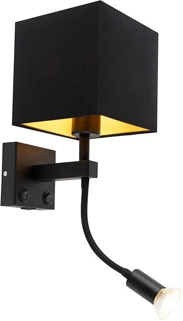 QAZQA Zeno Moderne Wandleuchte Schwarz mit USB-Anschluss und quadratischem Schirm - Bild 1