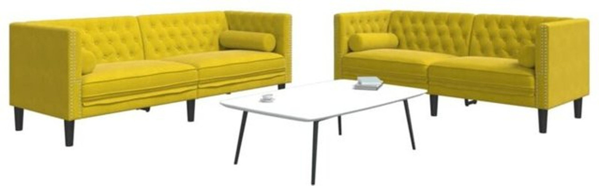 2-teiliges Chesterfield Sofa Set von Vidaxl aus gelbem Samt mit Nackenrollen im klassischen Design - Bild 1