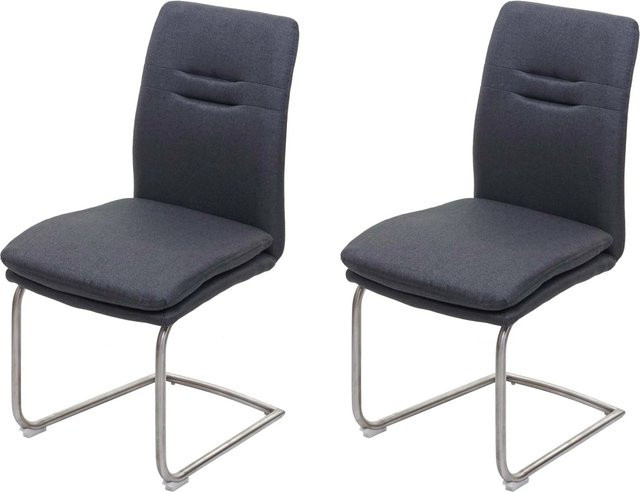 CHEFGASTRO Esszimmerstuhl 2er-Set Freischwinger aus Stoff und gebürstetem Edelstahl in Dunkelgrau, H x B x T: 92 x 47 x 57 cm, Sitzhöhe: 49 cm - Bild 1