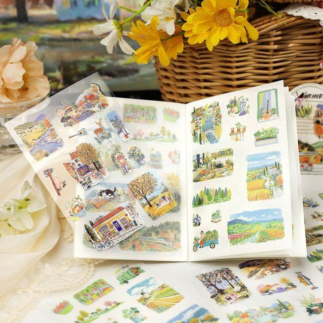 20-teiliges Retro-Blumen-Pflanzenlandschafts-Aufkleberalbum mit Rosengarten und Farn Grove in Multicolour aus Papier - Bild 1